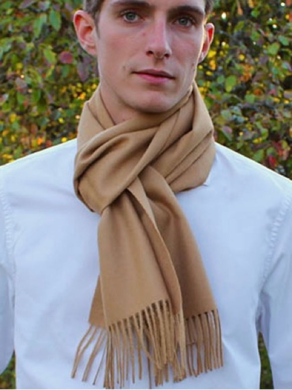 Men’s Pure Cashmere Scarf Muffler in Camel Tan Made in England